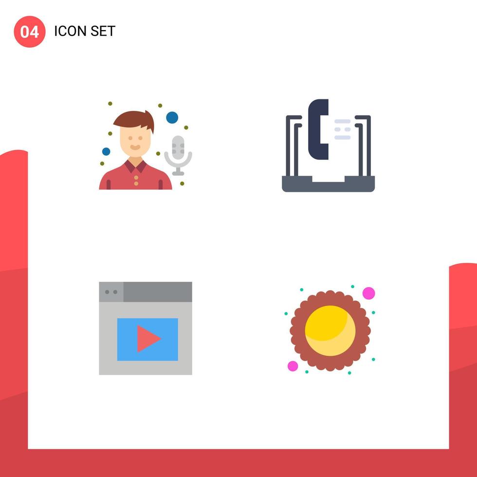 satz von 4 flachen vektorsymbolen auf raster für audio-webrecorder-hilfevideo editierbare vektordesignelemente vektor