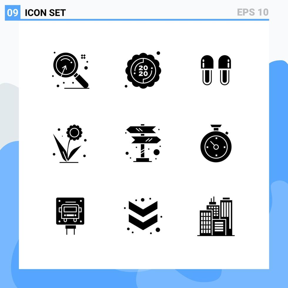 mobil gränssnitt fast glyf uppsättning av 9 piktogram av vår blomma skönhet blommig skor redigerbar vektor design element