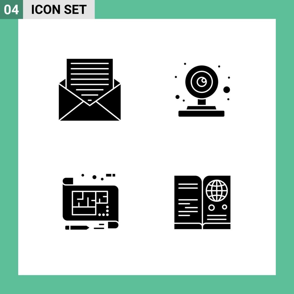 Gruppe von 4 soliden Glyphen Zeichen und Symbolen für Kommunikationsarchitektur Umschlag Webdesign editierbare Vektordesign-Elemente vektor