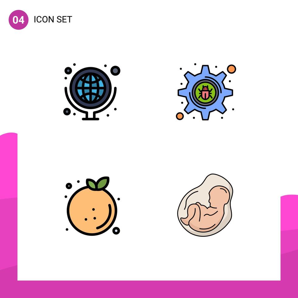 Stock Vector Icon Pack mit 4 Zeilenzeichen und Symbolen für Geografie-Nahrungsmittelschulbedarf, die Bug orange editierbare Vektordesign-Elemente setzen