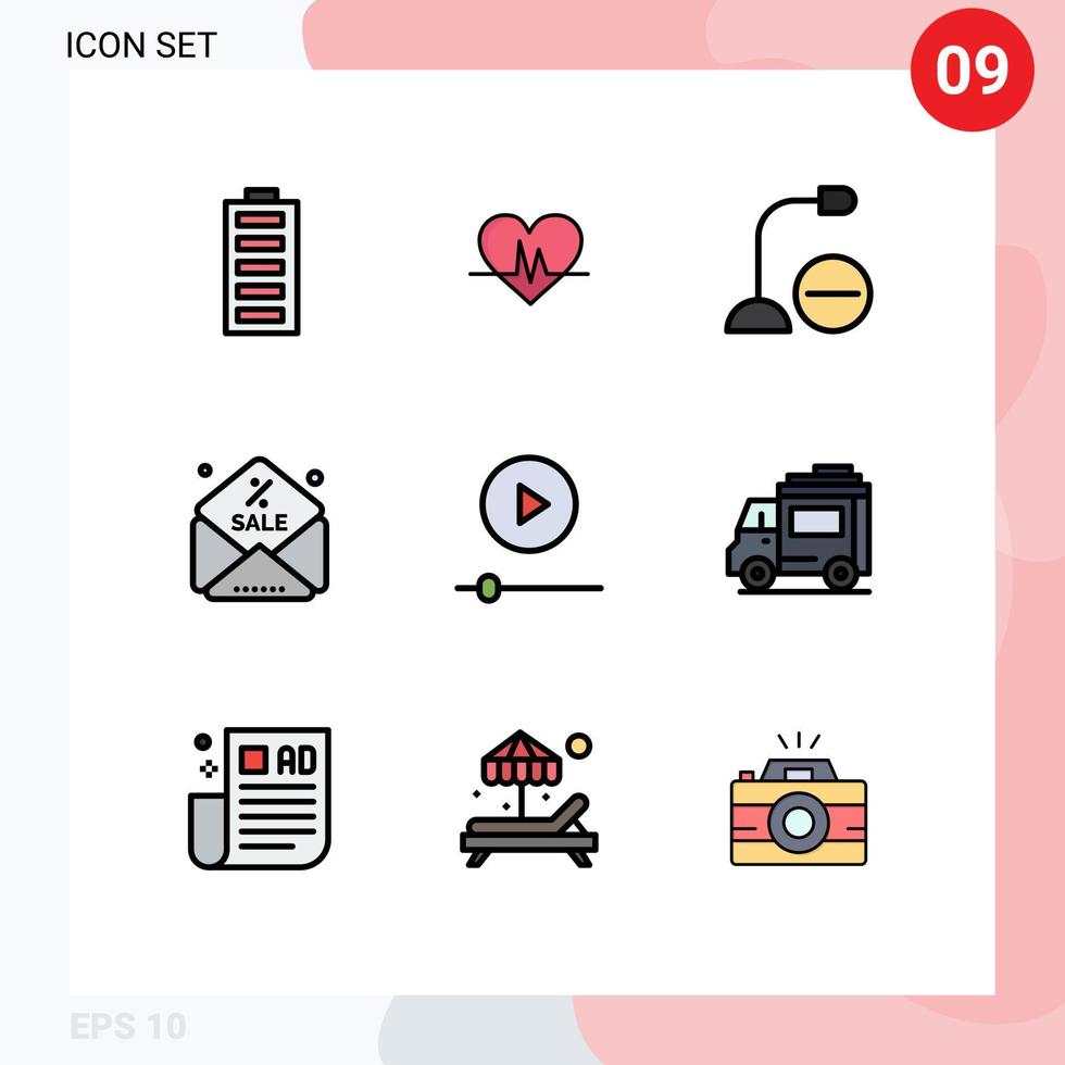 grupp av 9 fylld linje platt färger tecken och symboler för enheter försäljning puls rabatt hårdvara redigerbar vektor design element