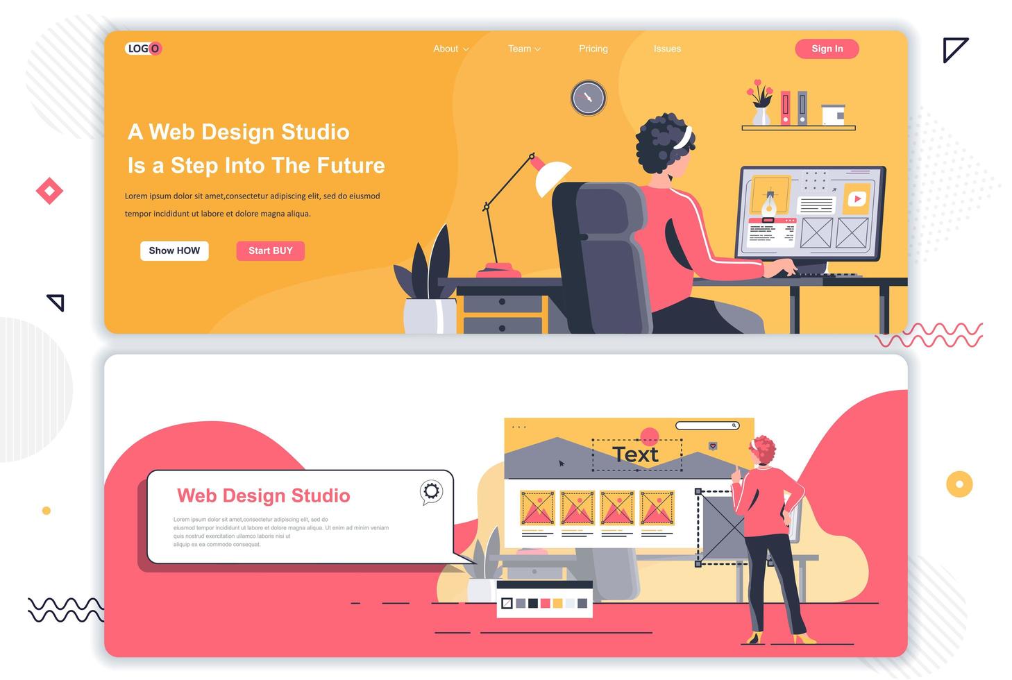 Web Design Studio Landing Pages Set. vektor