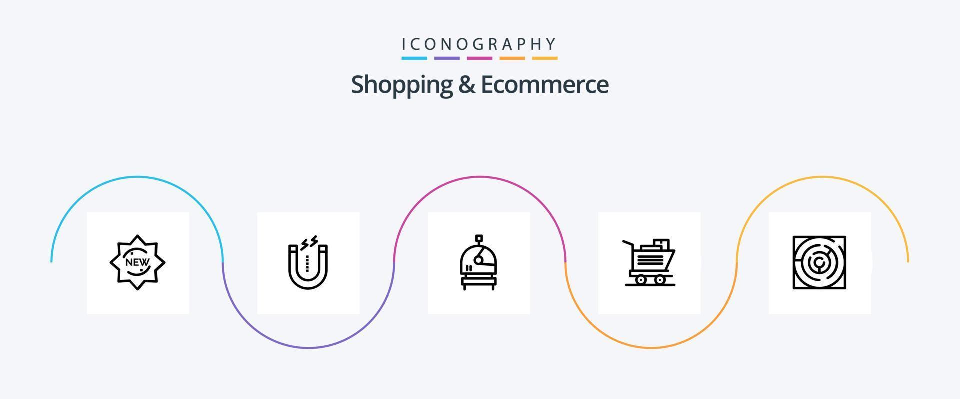 Shopping und E-Commerce Line 5 Icon Pack inklusive Strategie. Karte. Astronaut. Matze. Einkaufen vektor