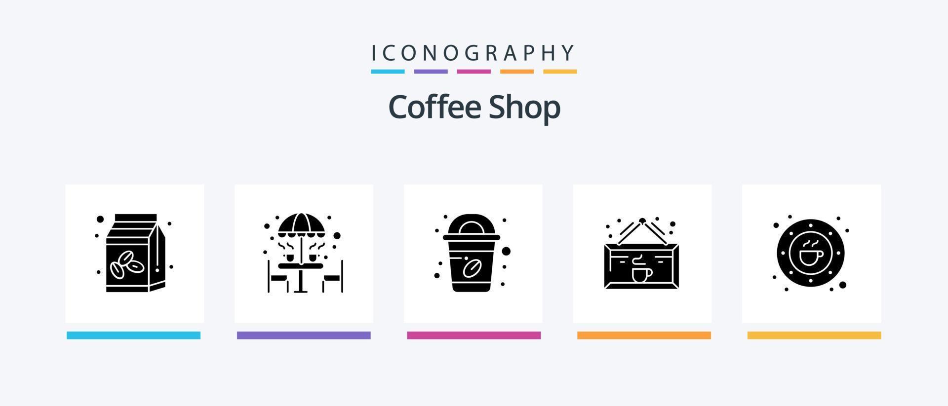 kaffe affär glyf 5 ikon packa Inklusive böna. kopp. paraply. kaffe. dryck. kreativ ikoner design vektor