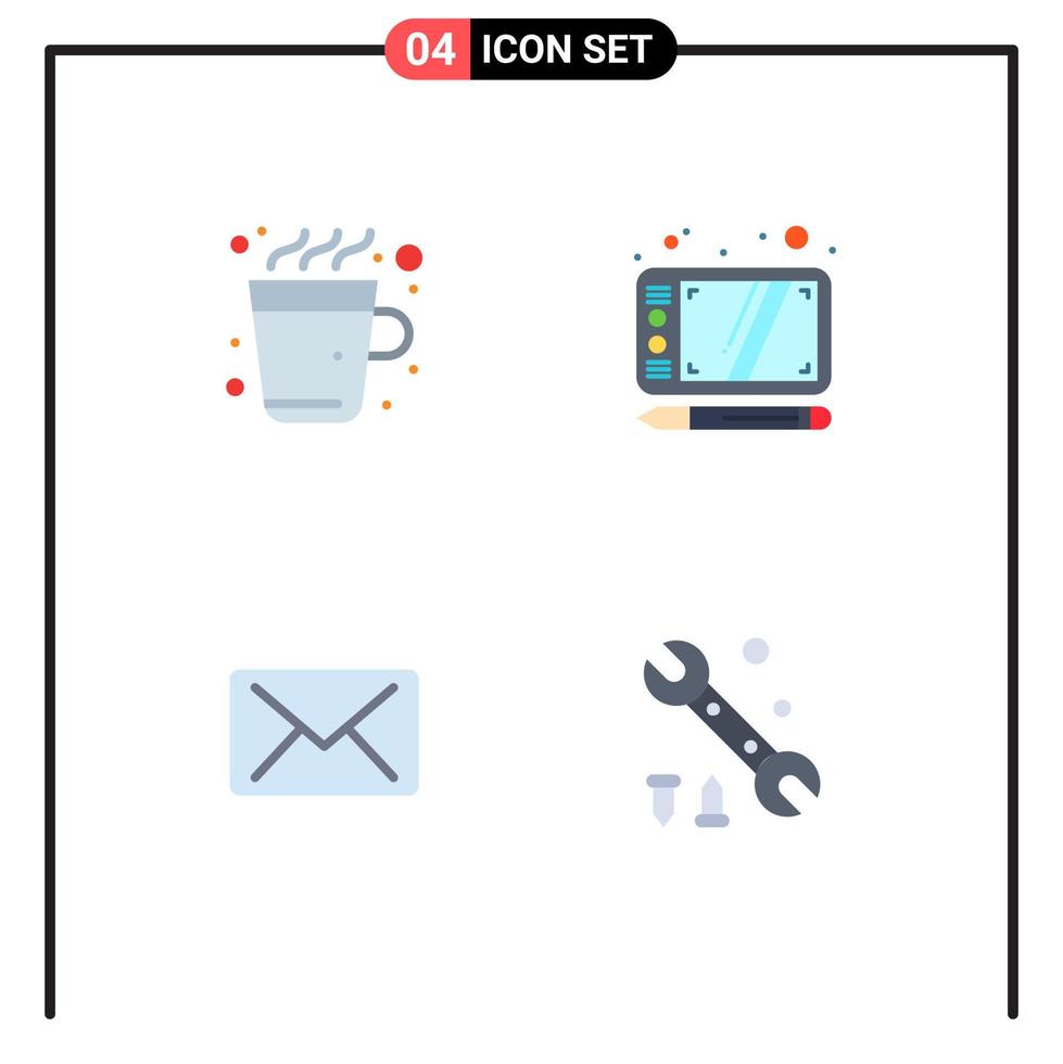 flaches Icon-Paket mit 4 universellen Symbolen für Kaffeebotschaften, heiße Tablet-Optionen, editierbare Vektordesign-Elemente vektor