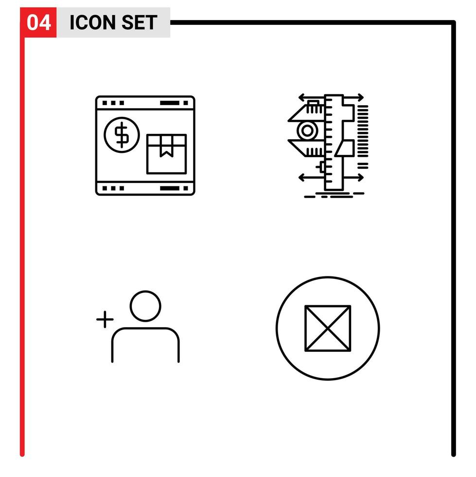 piktogram uppsättning av 4 enkel fylld linje platt färger av internet mått handla tjocklek Instagram redigerbar vektor design element