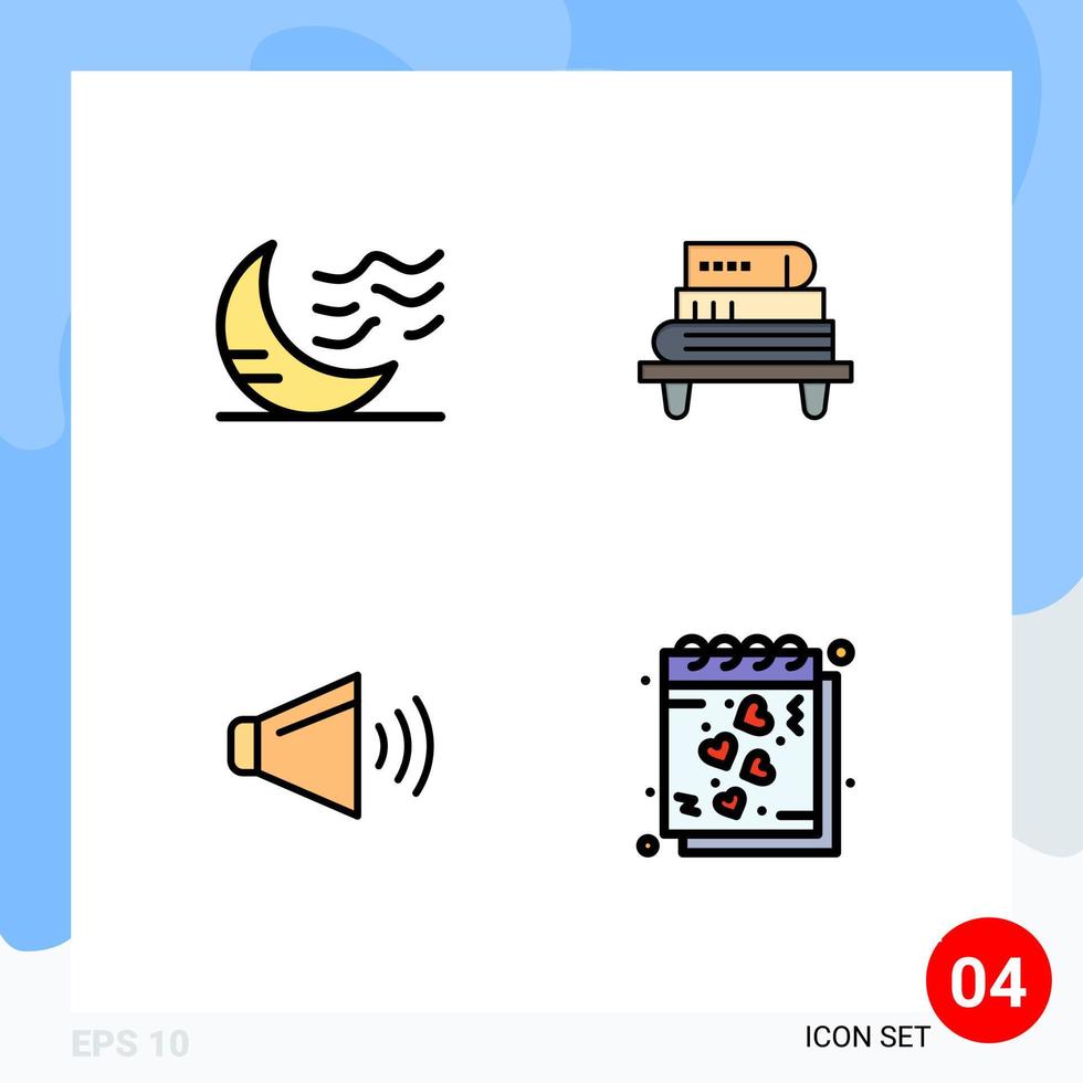 4 universelle Filledline-Flachfarben für Web- und mobile Anwendungen Klima Sound Sleep Knowledge Volume editierbare Vektordesign-Elemente vektor