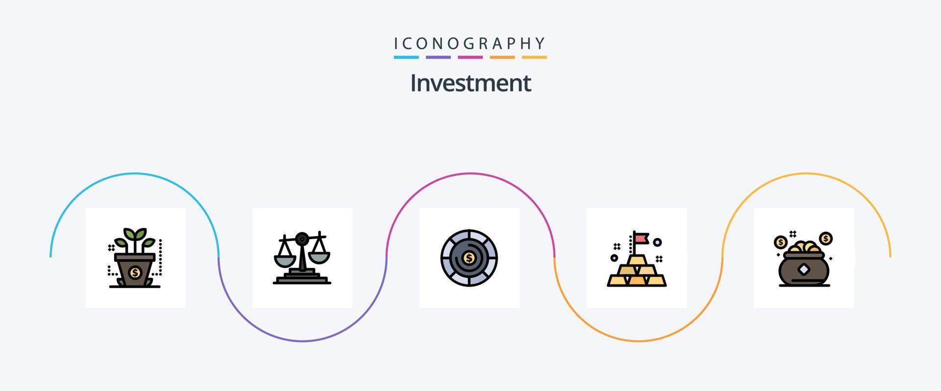 Anlagelinie gefüllt Flat 5 Icon Pack inklusive Sparen. Geld. Münzen. Investition. reich vektor