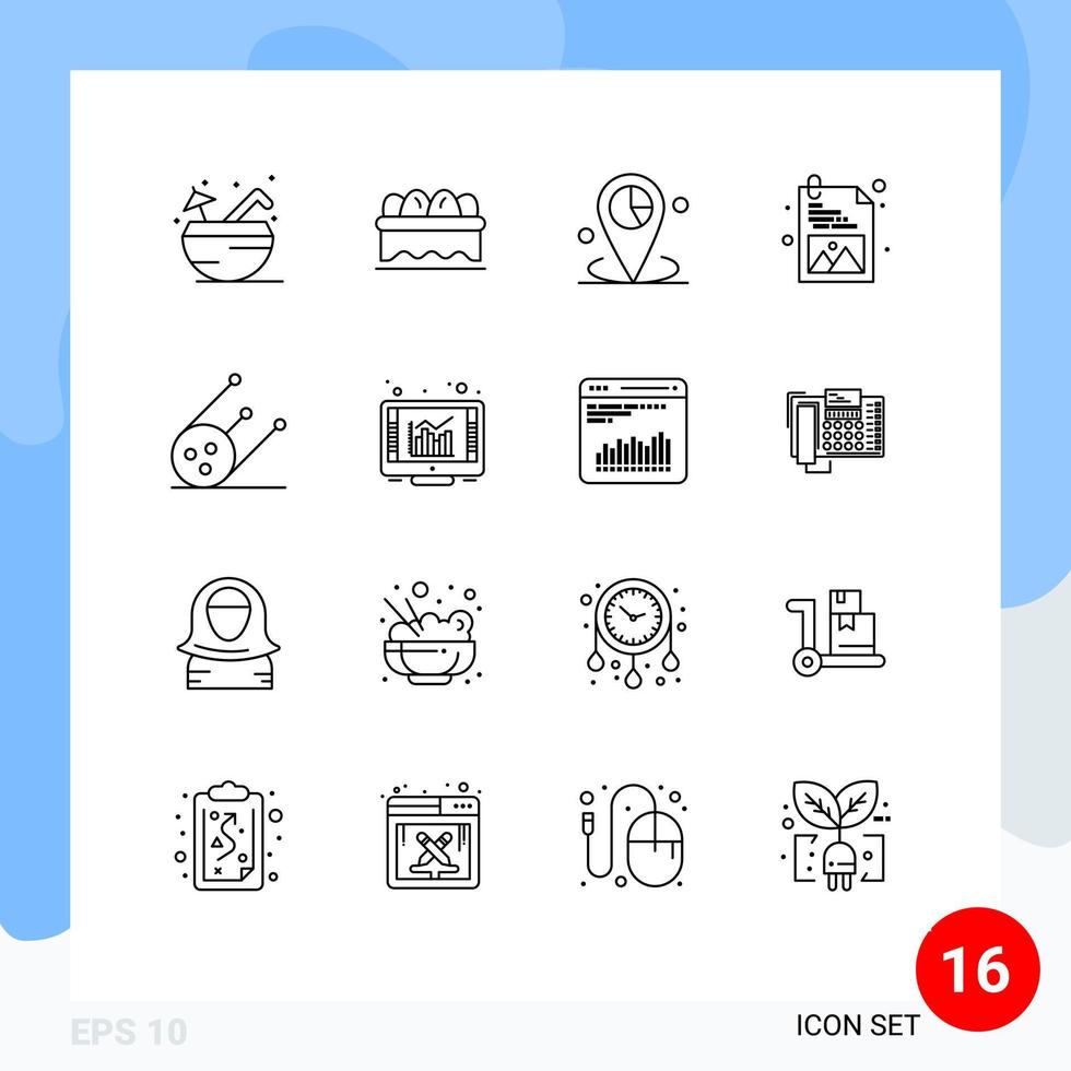 grupp av 16 konturer tecken och symboler för Plats vetenskap Graf bild utveckling redigerbar vektor design element
