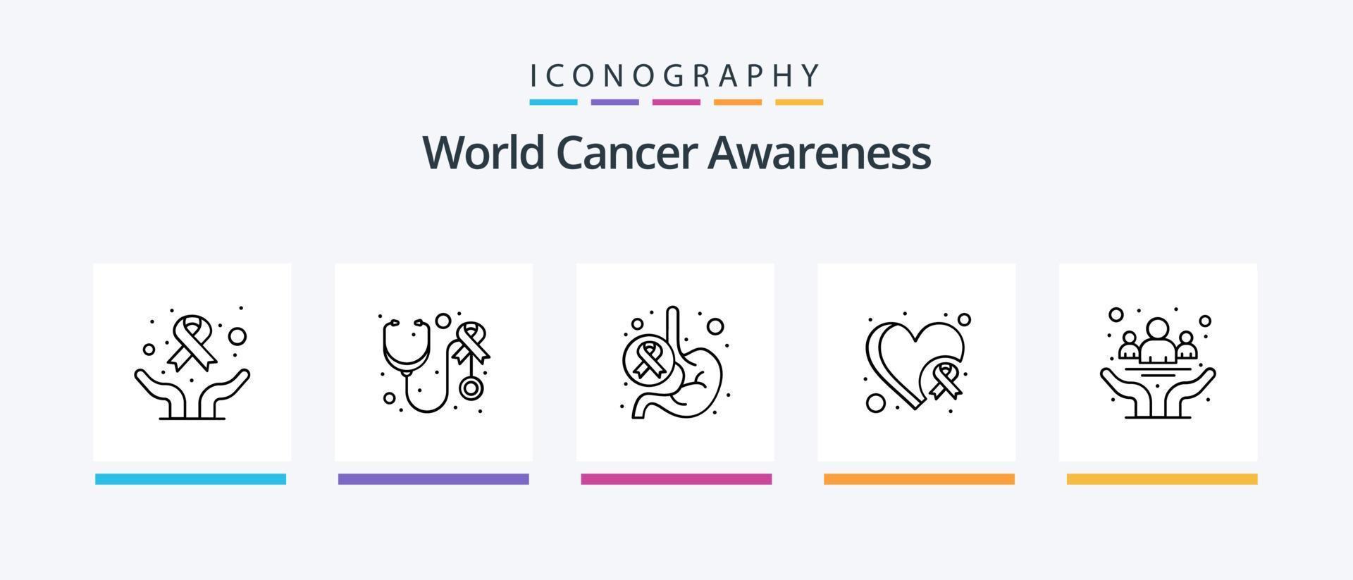 värld cancer medvetenhet linje 5 ikon packa Inklusive hälsa. cancer. hälsa. ben. vård. kreativ ikoner design vektor