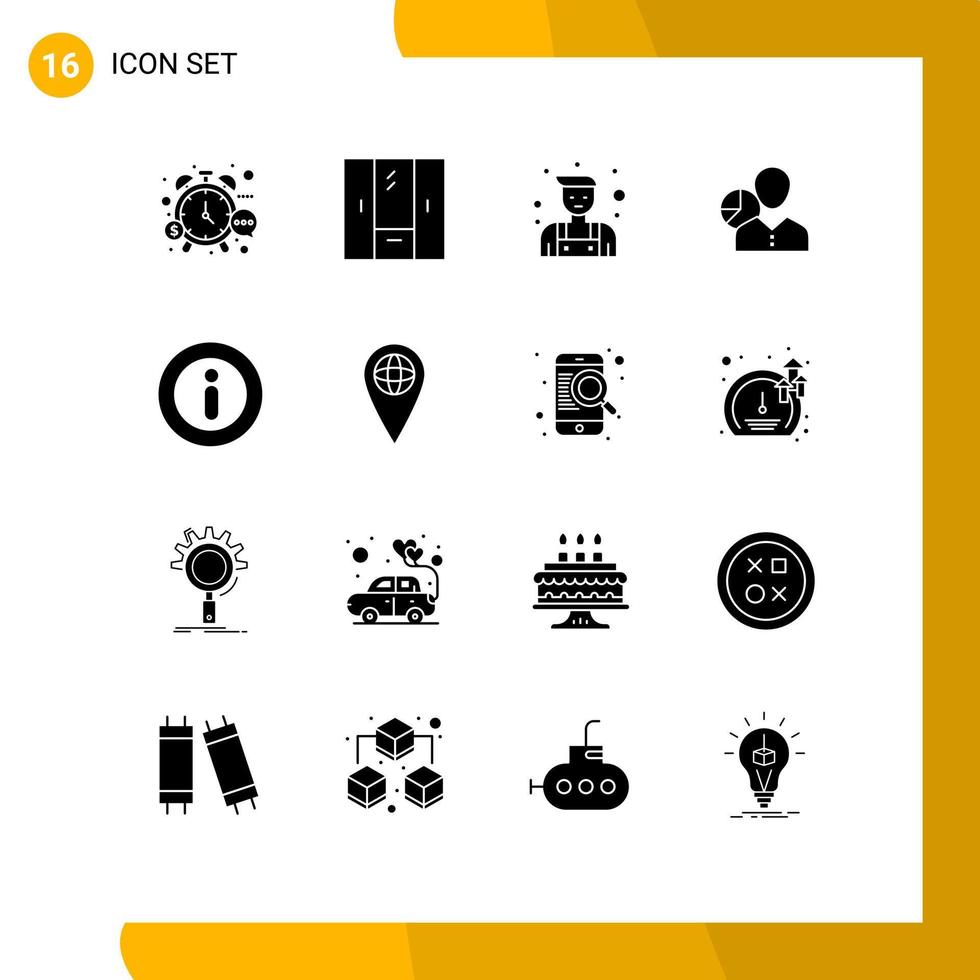 uppsättning av 16 vektor fast glyfer på rutnät för chef data interiör Diagram reparatör redigerbar vektor design element
