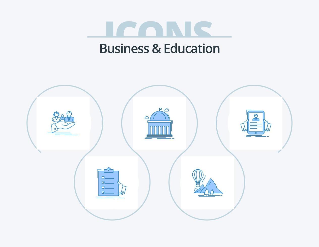 Business und Bildung blau Icon Pack 5 Icon Design. Bildung. Bücherei. Camping. Hand. Familie vektor