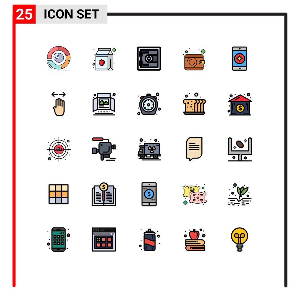 25 gefüllte Linien flaches Farbkonzept für mobile Websites und Apps mobile Geldbörse Flasche Geldbörse Bargeld editierbare Vektordesign-Elemente vektor