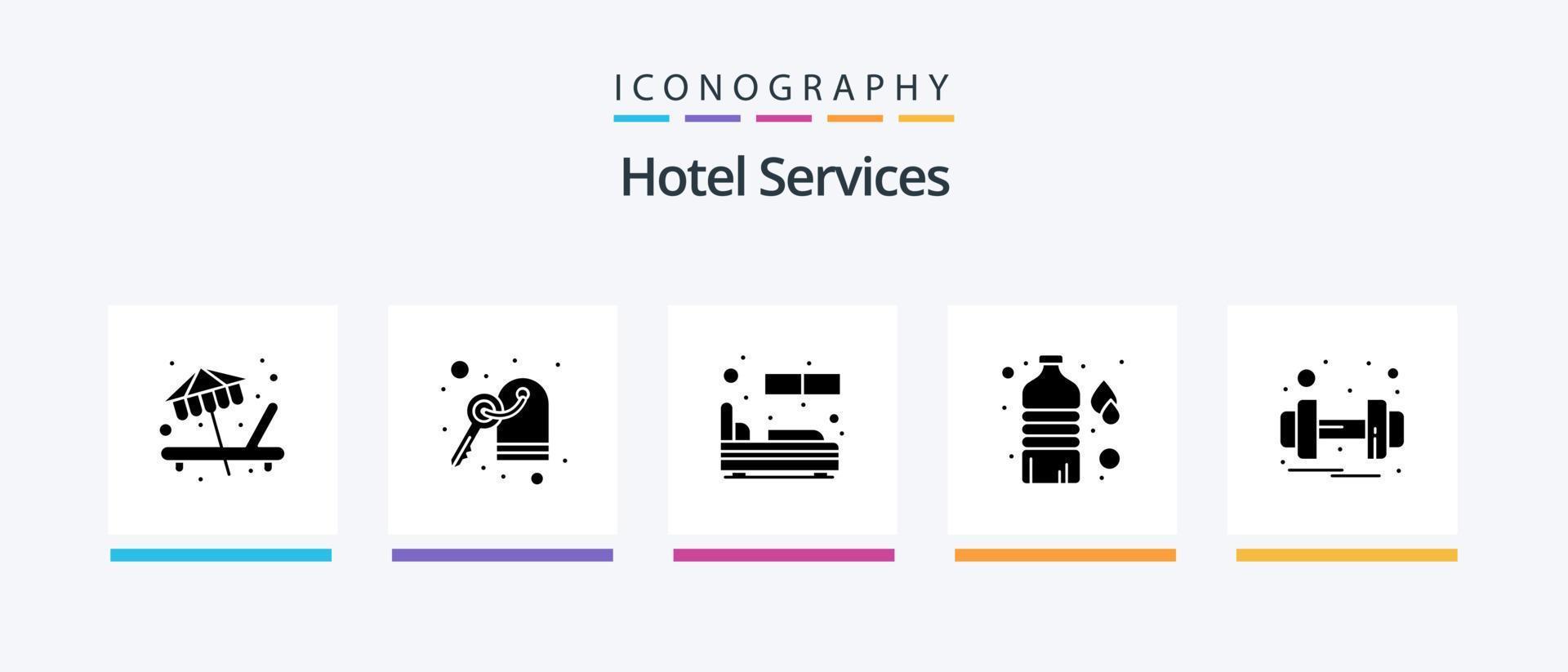 Hotelservices Glyph 5 Icon Pack inklusive Service. Fitnessstudio. Zimmer. Hantel. Wasser. kreatives Symboldesign vektor