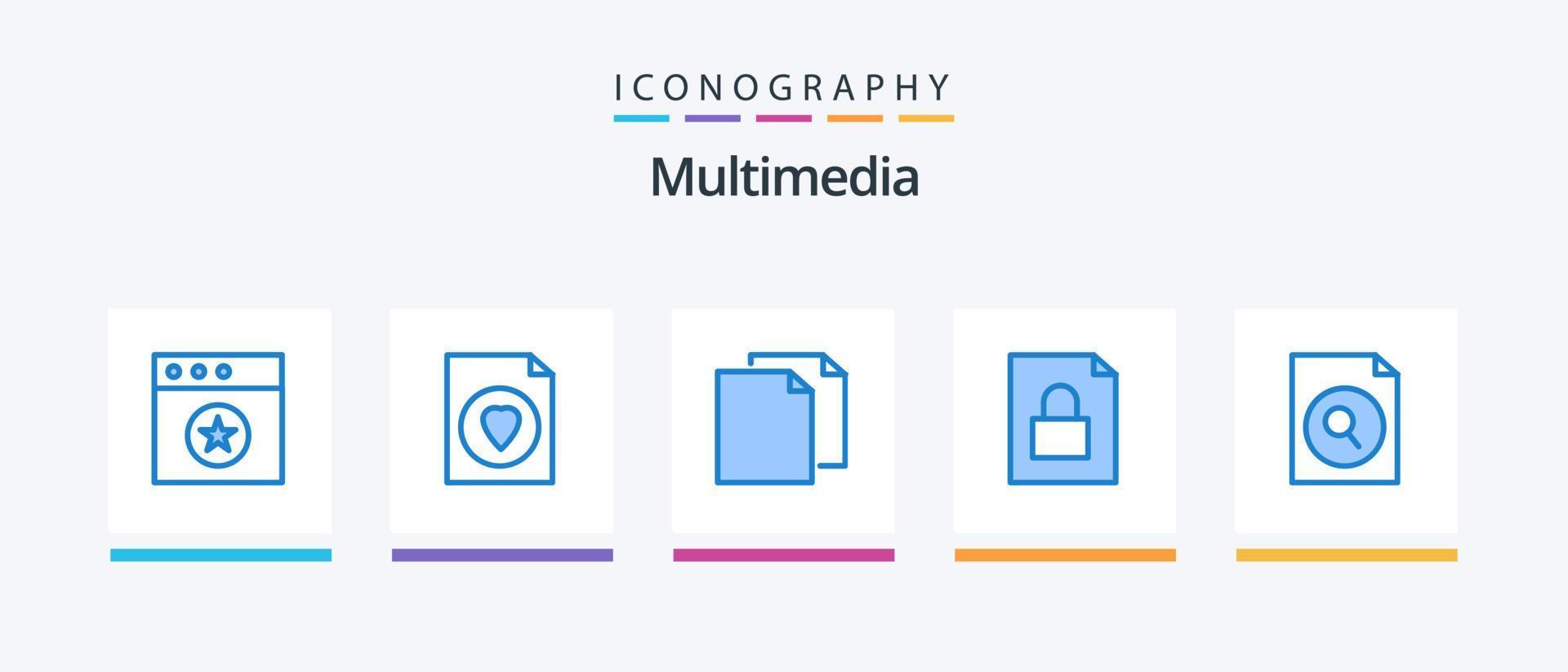 Multimedia Blue 5 Icon Pack inklusive . Suche. Duplikat. Datei. sperren. kreatives Symboldesign vektor