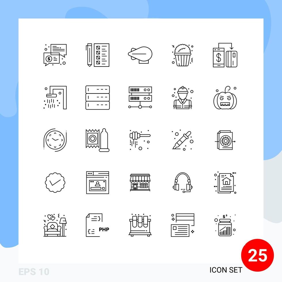 modern uppsättning av 25 rader pictograph av maskin kontantlös utveckling mat popcorn redigerbar vektor design element