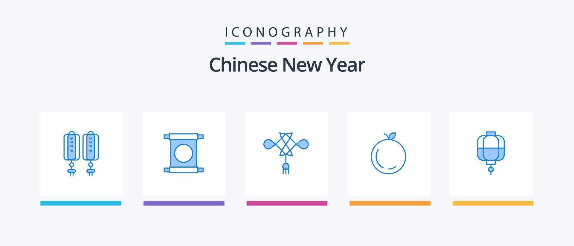 kinesisk ny år blå 5 ikon packa Inklusive kinesiska. lykta. kinesisk knut. kinesiska. äpple. kreativ ikoner design vektor