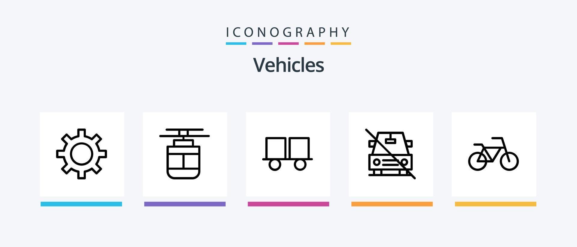 Fahrzeuge Linie 5 Icon Pack inklusive komplett. Wagen. Plus. Gabelstapler. Gabelstapler. kreatives Symboldesign vektor