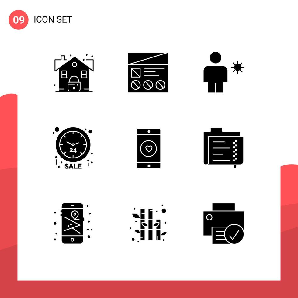 Satz von 9 modernen ui-Symbolen Symbole Zeichen für eingeschränkte Cyber-Usability Sale Sommer editierbare Vektordesign-Elemente vektor