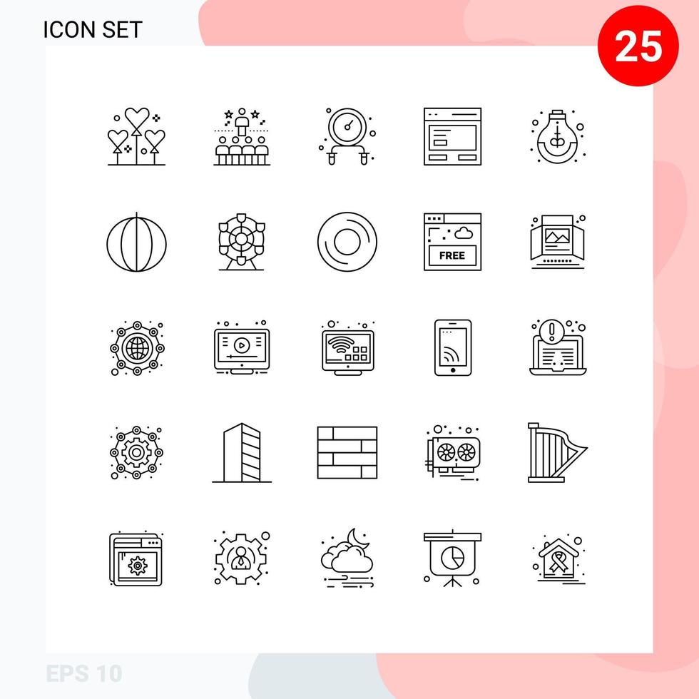 mobil gränssnitt linje uppsättning av 25 piktogram av utbildning gränssnitt ljus kommunikation verkan redigerbar vektor design element
