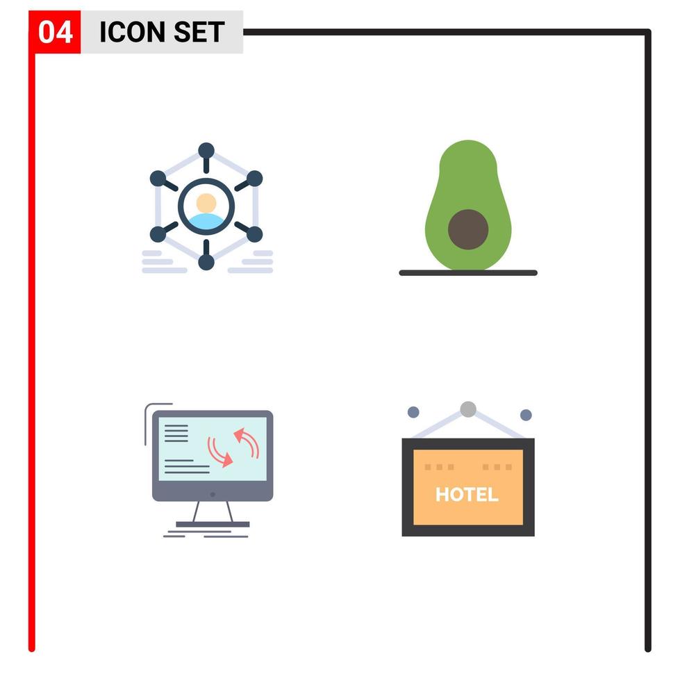 4 universell platt ikoner uppsättning för webb och mobil tillämpningar nätverk synkronisera människor mat data redigerbar vektor design element