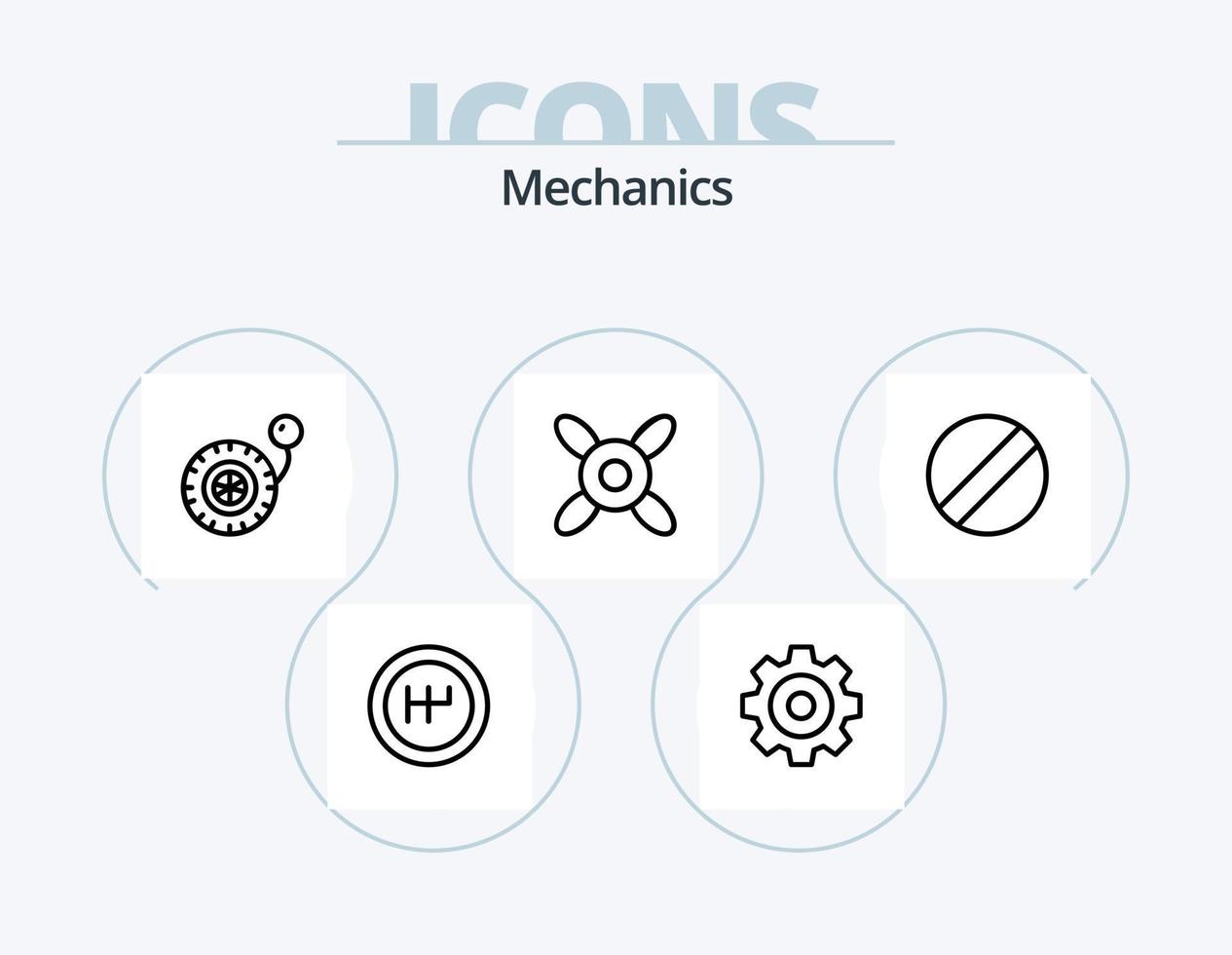 mekanik linje ikon packa 5 ikon design. . hjul. växla. rida. skruvmejsel vektor