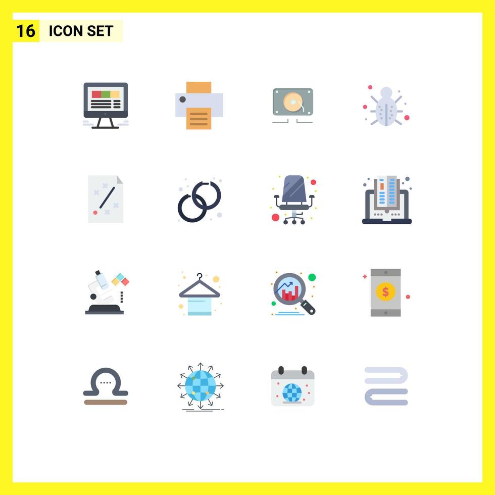 16 universell platt färger uppsättning för webb och mobil tillämpningar företag skydd musik nätverk insekt redigerbar packa av kreativ vektor design element
