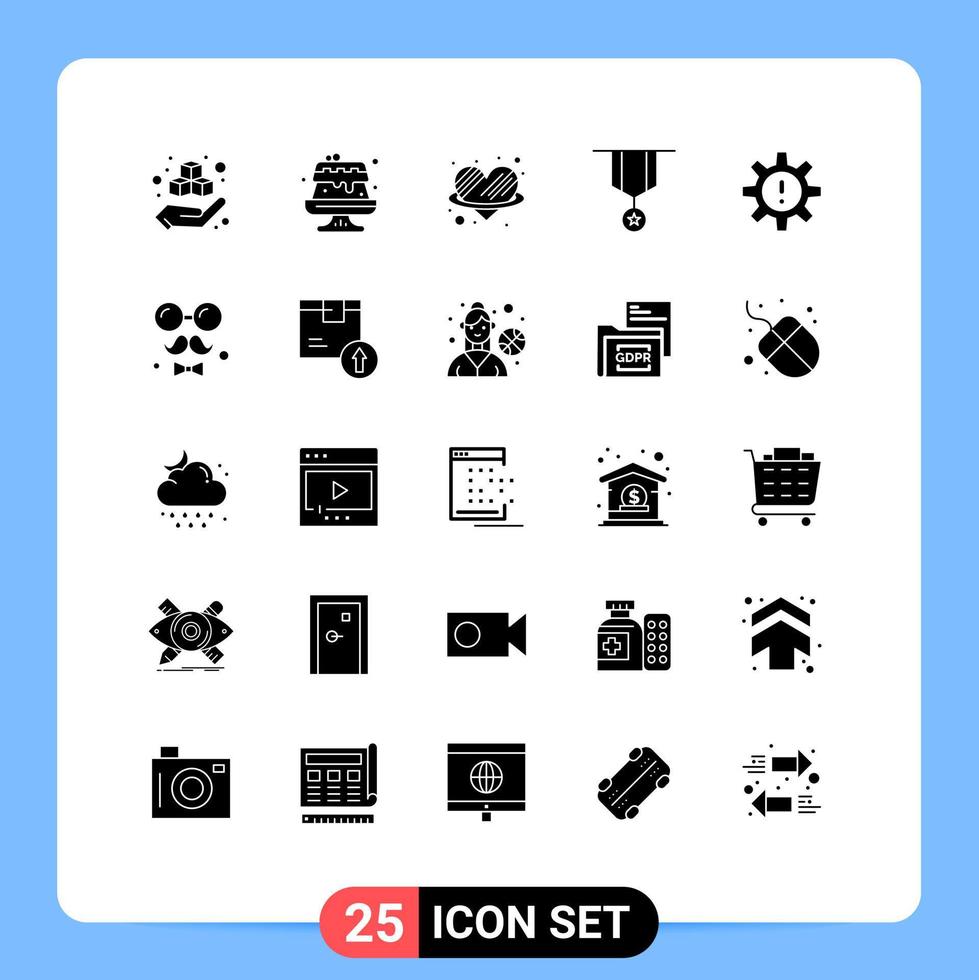 moderner Satz von 25 soliden Glyphen und Symbolen wie bearbeitbare Vektordesignelemente für menschliche Sternherzmedaillendekoration vektor