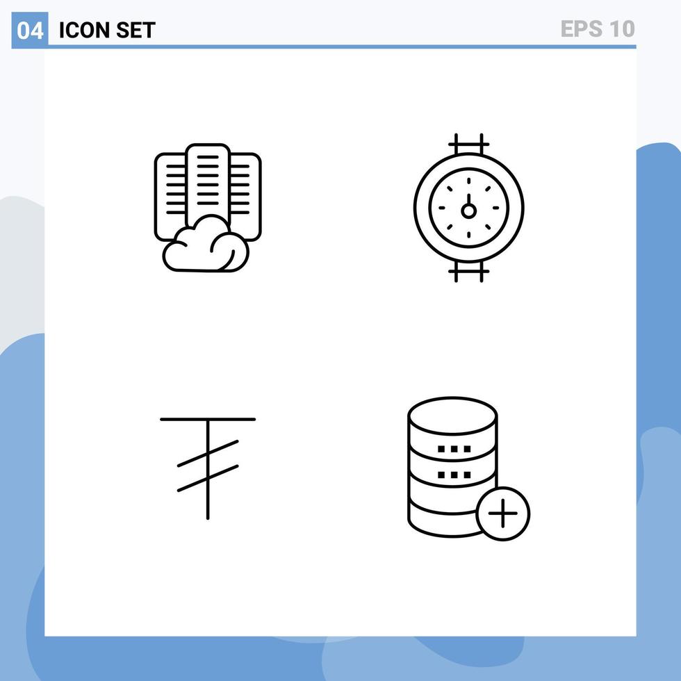 satz von 4 modernen ui-symbolen symbole zeichen für cloud mongolei server pipe server editierbare vektordesignelemente vektor