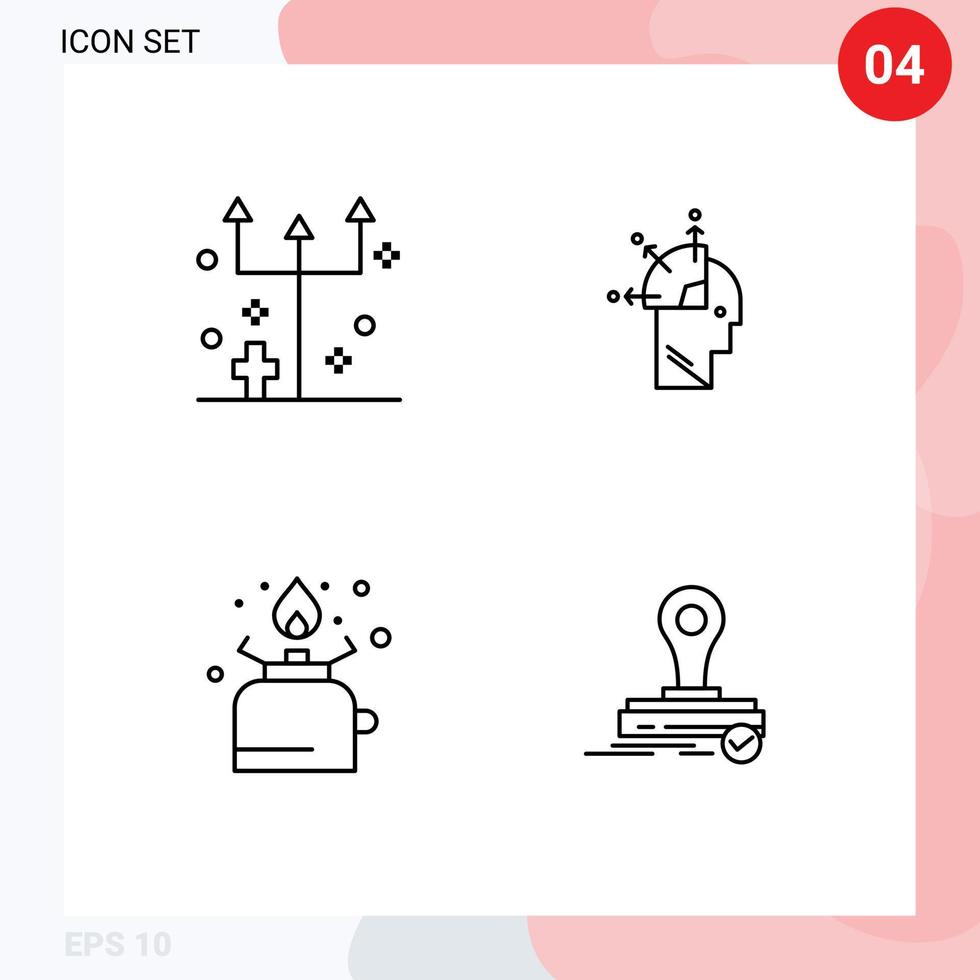 Stock Vector Icon Pack mit 4 Zeilenzeichen und Symbolen für Eve Camping Horror Man Gas editierbare Vektordesign-Elemente