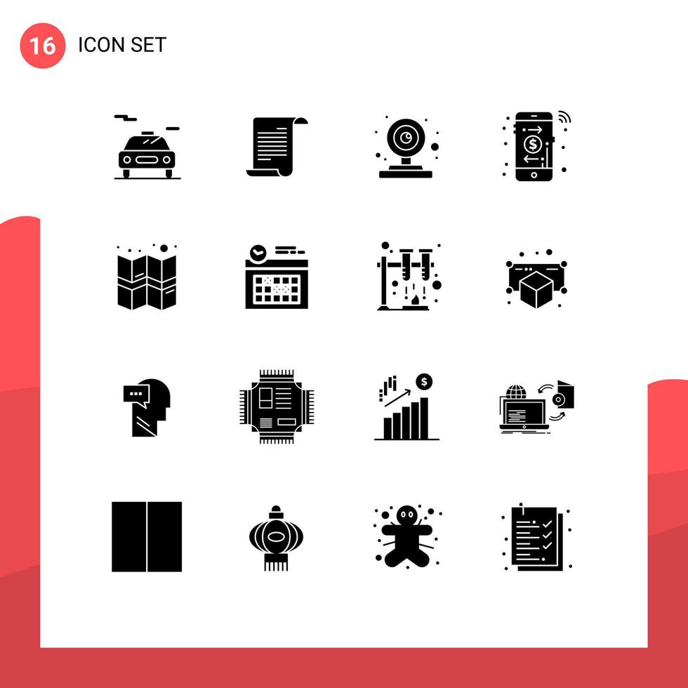 uppsättning av 16 modern ui ikoner symboler tecken för kalender plats webb gps uppkopplad redigerbar vektor design element