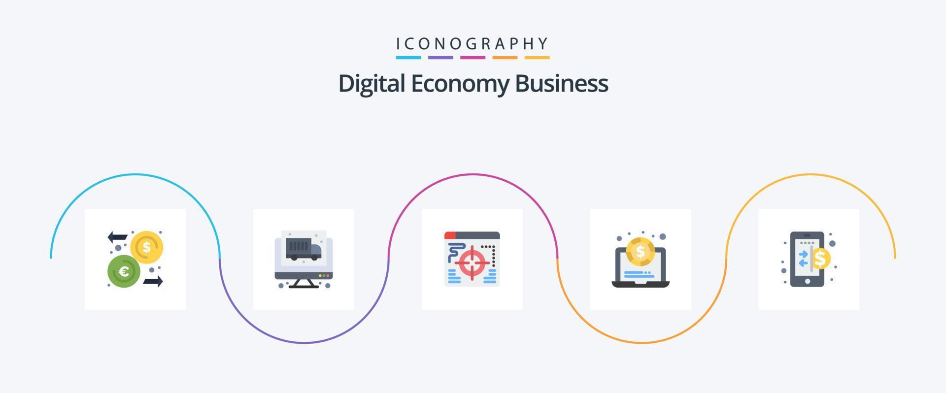 digital ekonomi företag platt 5 ikon packa Inklusive . finansiera. företag. ekonomi. pengar vektor