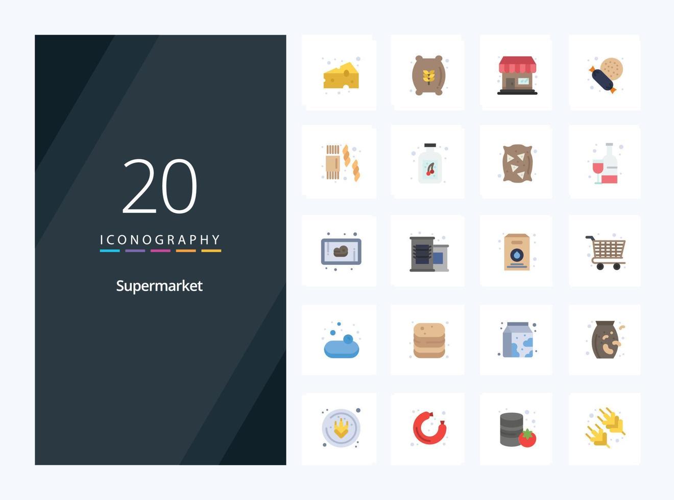 20 flaches Farbsymbol für Supermärkte zur Präsentation vektor