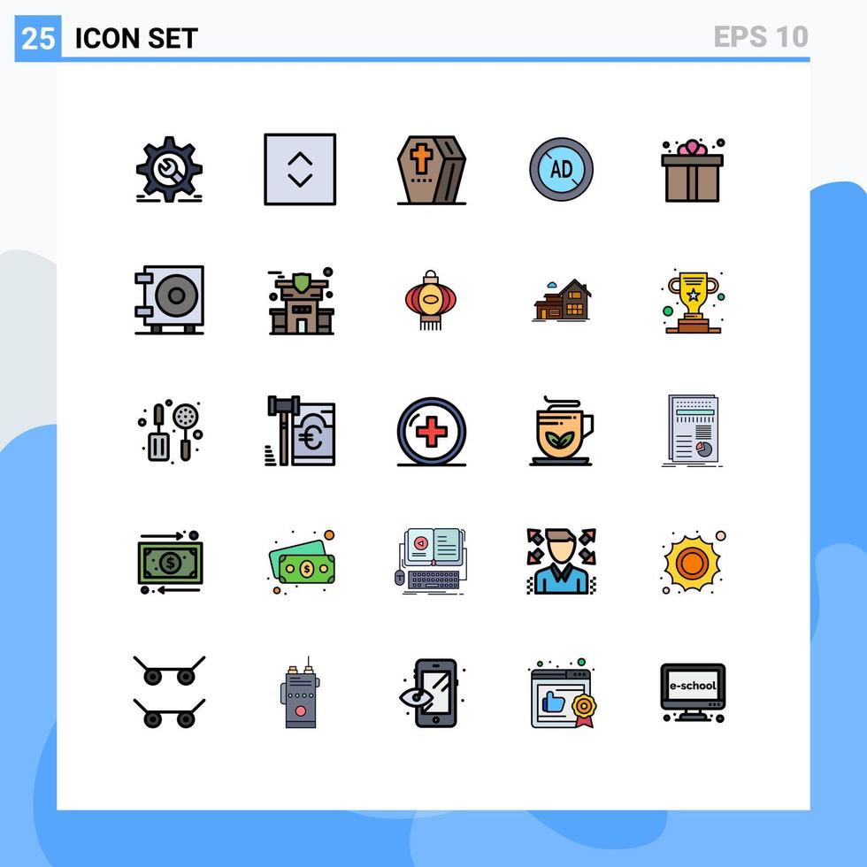 fylld linje platt Färg packa av 25 universell symboler av låda ad blockerare Kista blockerare läskigt redigerbar vektor design element