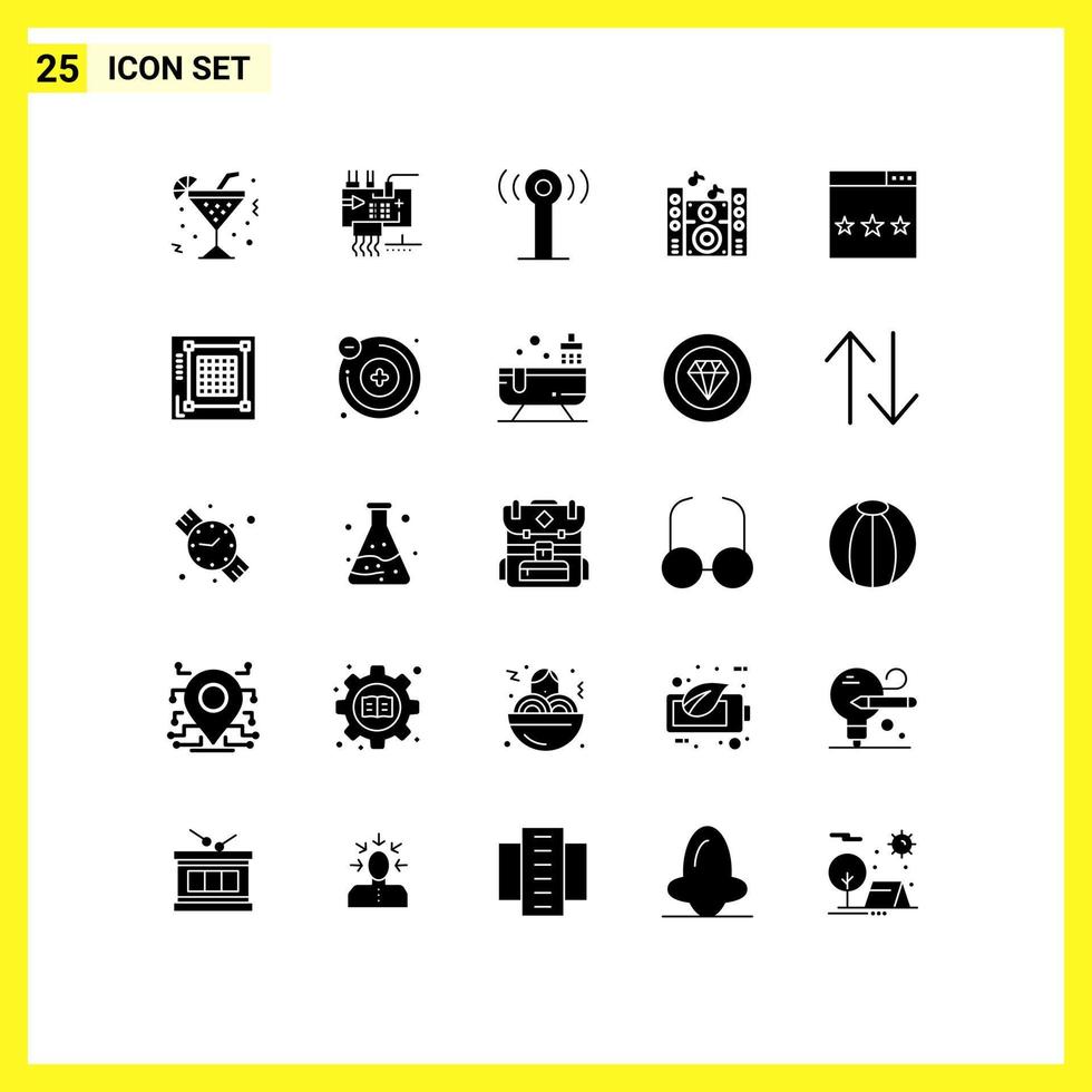 25 thematische Vektor-Solid-Glyphen und editierbare Symbole von Optimierungs-Engine-Teilen Lautsprecher Musik editierbare Vektor-Design-Elemente vektor