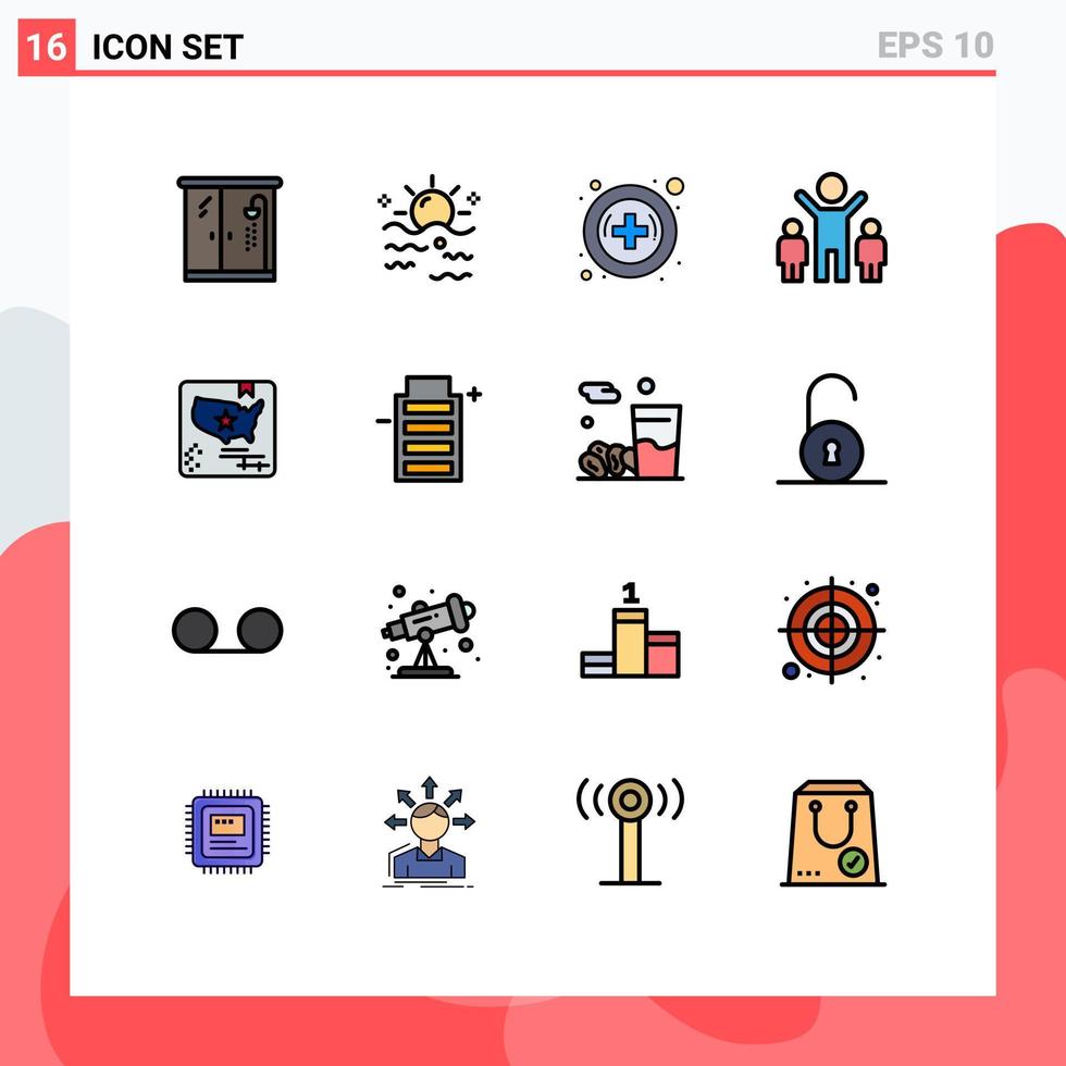 16 flache, farbgefüllte Linienkonzepte für mobile Websites und Apps Weltflagge Krankenhaus amerikanische Gruppe editierbare kreative Vektordesign-Elemente vektor