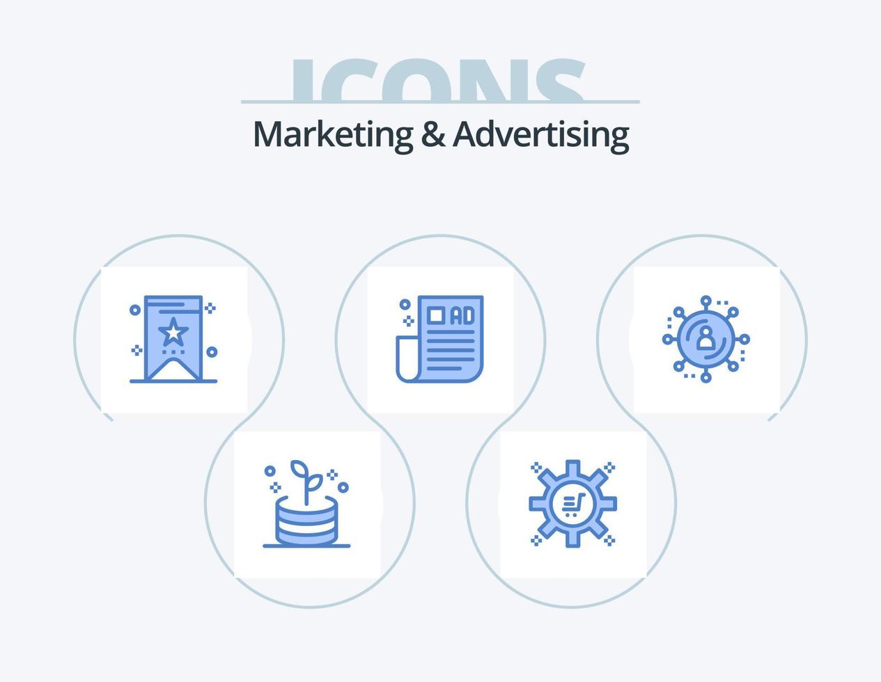 Marketing und Werbung blau Icon Pack 5 Icon Design. . Internet-Werbung. Preis. Affiliate-Marketing. Marketing vektor