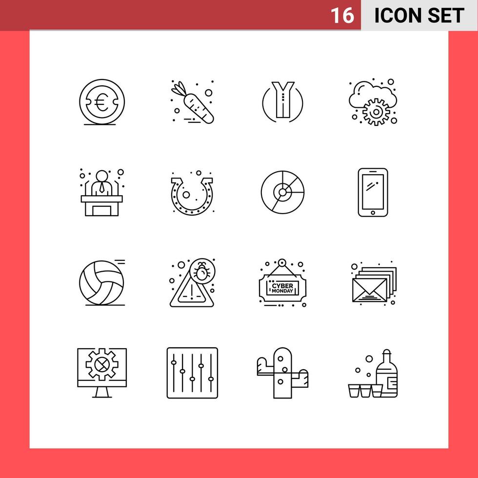 Benutzeroberflächenpaket mit 16 grundlegenden Umrissen von Worker-Bewerber-Straßenmanagement-Cloud-editierbaren Vektordesign-Elementen vektor