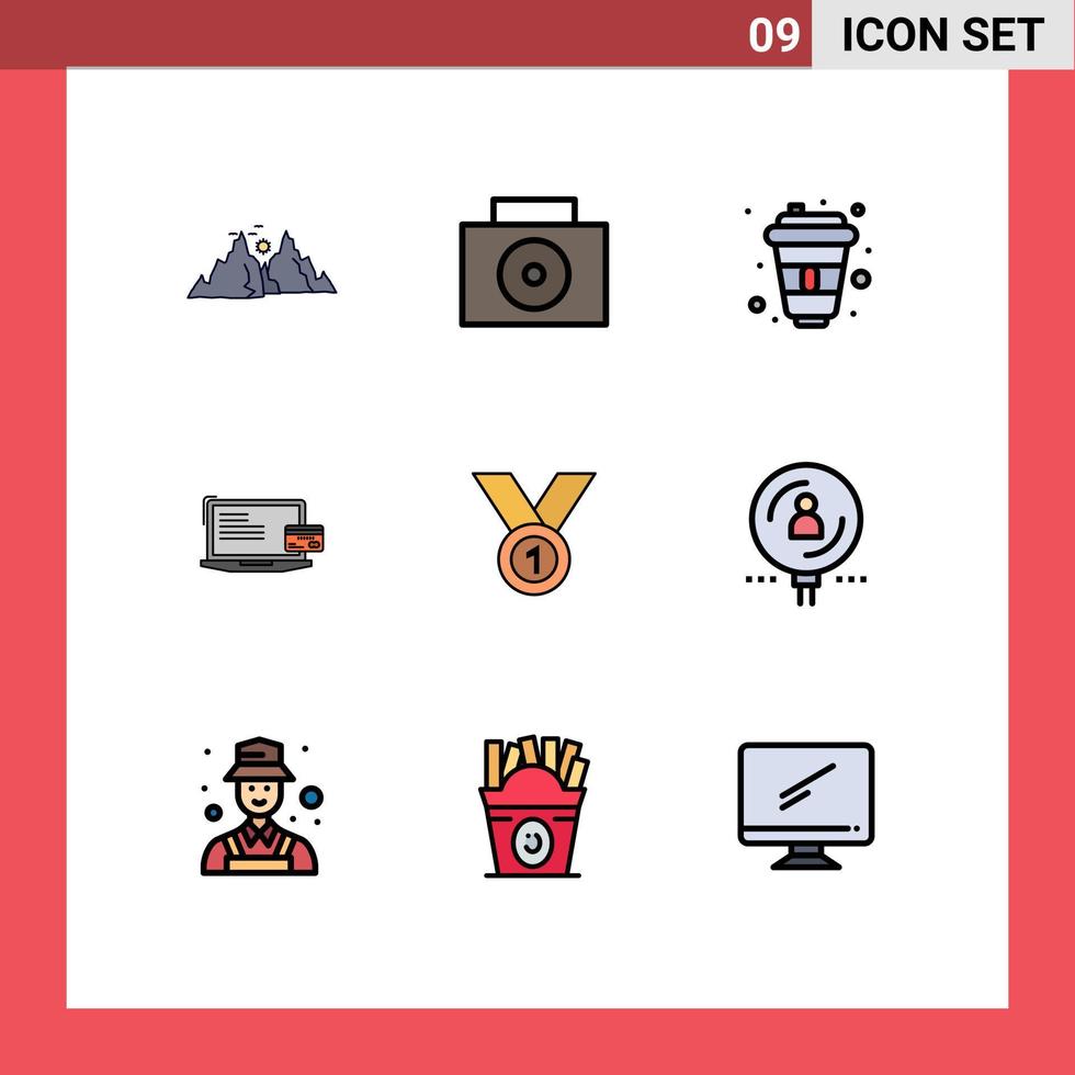 Satz von 9 Vektor-Filledline-Flachfarben im Raster, um editierbare Vektordesign-Elemente für das Online-Zahlungsgetränk-Kreditkartengeschäft zu erreichen vektor