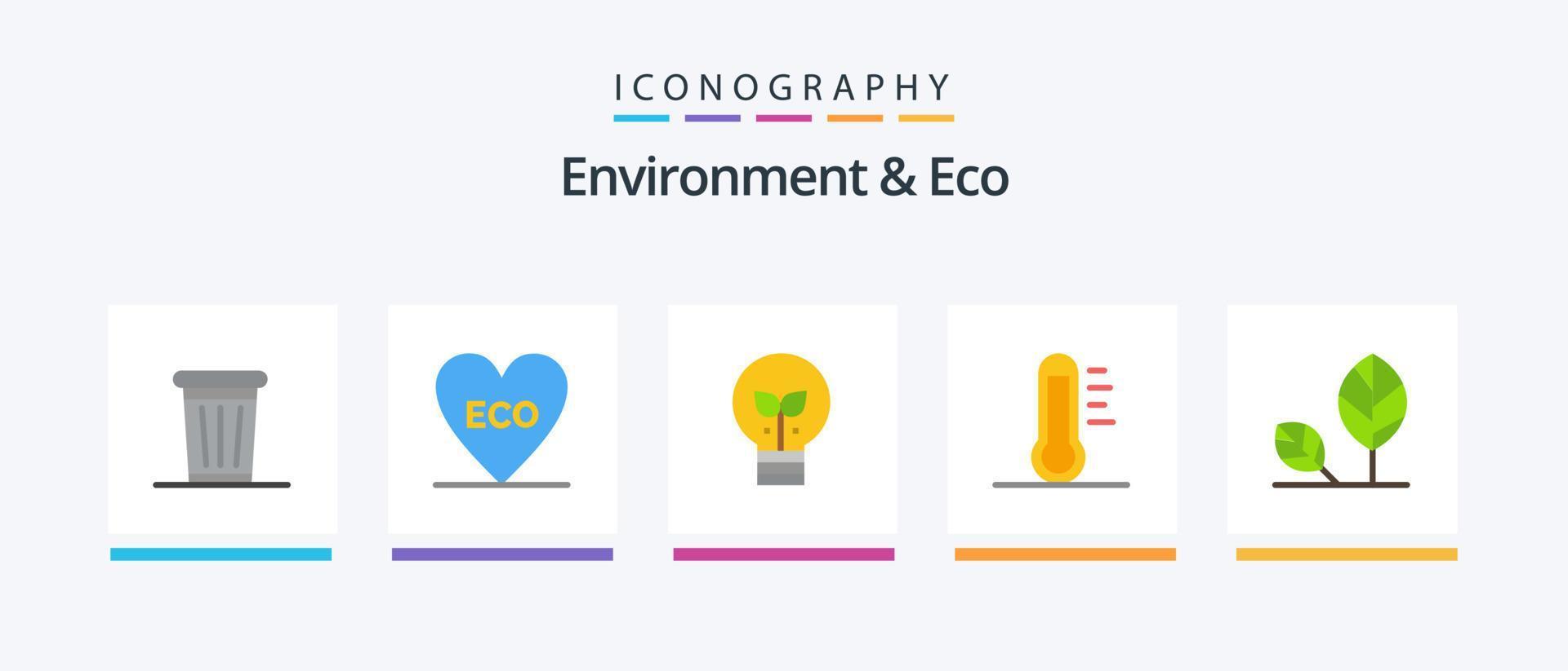 miljö och eco platt 5 ikon packa Inklusive jorden. miljö. eko. energi. eko. kreativ ikoner design vektor