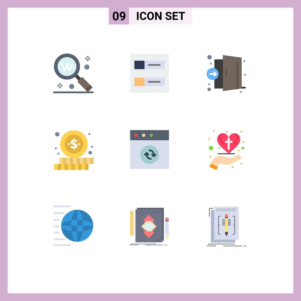 Stock Vector Icon Pack mit 9 Zeilen Zeichen und Symbolen für Mac Money Door Shopping medizinische editierbare Vektordesign-Elemente