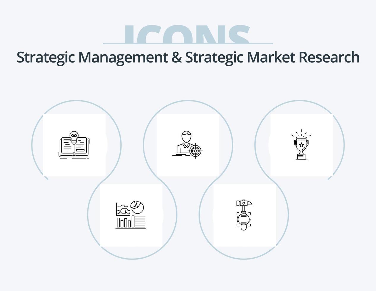 strategisk förvaltning och strategisk marknadsföra forskning linje ikon packa 5 ikon design. Glödlampa. uppnå. schack. mål. man vektor