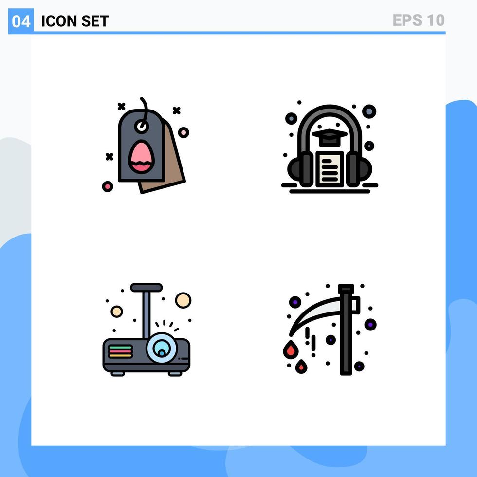 Piktogrammsatz von 4 einfachen gefüllten flachen Farben der Tag-Präsentation Natur Kopfhörer Licht editierbare Vektordesign-Elemente vektor