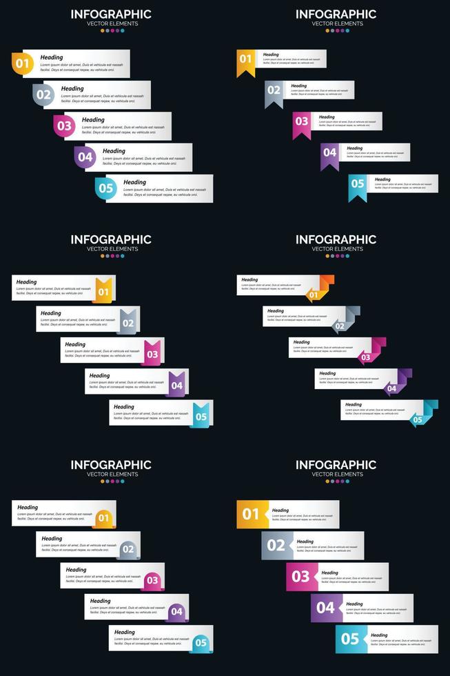 vektor 6 infographics packa presentation glida mall 5 steg cykel diagram och tidslinjer