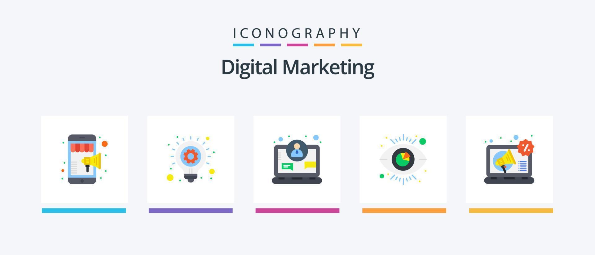 Digital Marketing Flat 5 Icon Pack inklusive Digital. Analytik. Unternehmen. Sichtweite. Auge. kreatives Symboldesign vektor