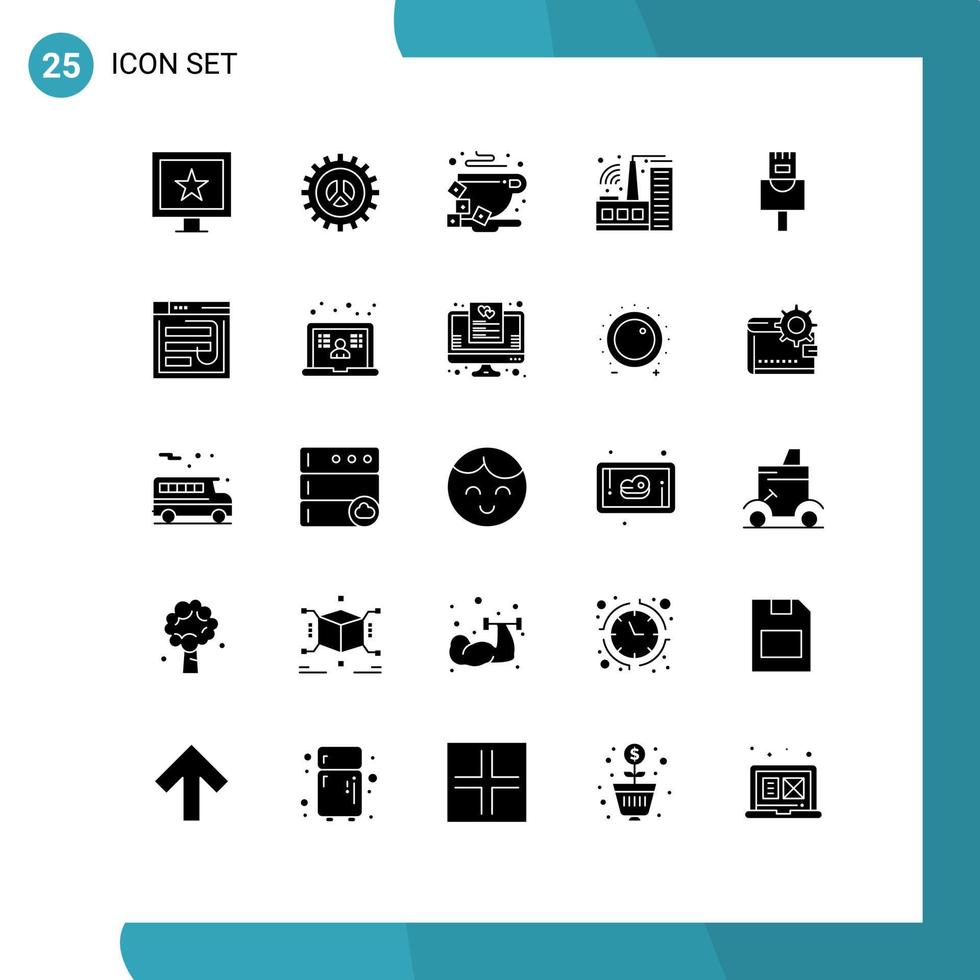 25 solides Glyphen-Konzept für mobile Websites und Apps E-Mail-Kabelbruch Industrie Gebäude editierbare Vektordesign-Elemente vektor