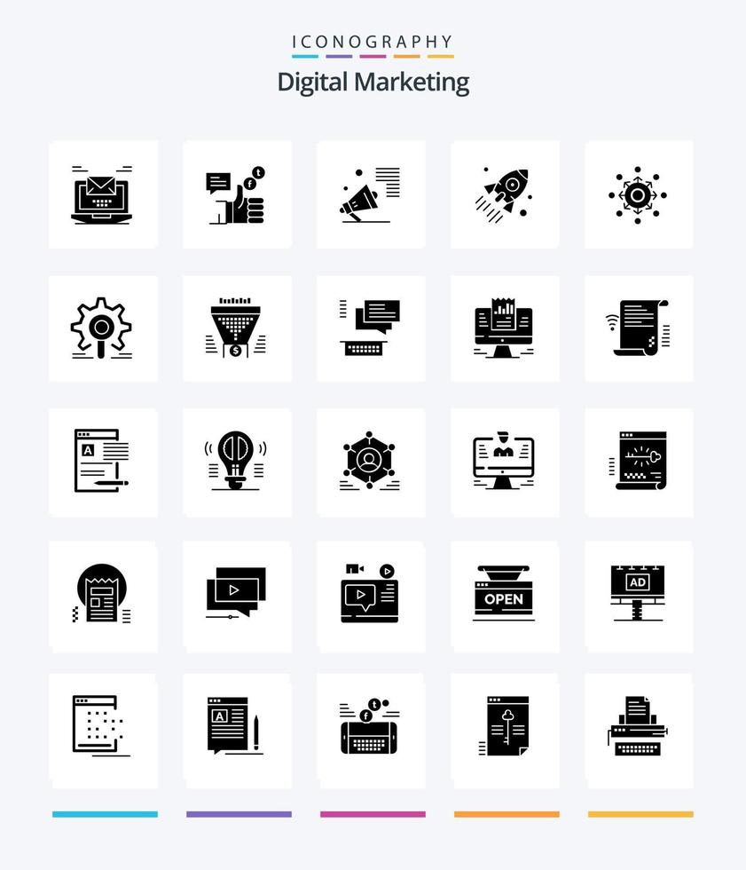 kreatives digitales Marketing 25 Glyph solid black Icon Pack wie Business. starten. Facebook. fördern. Megaphon vektor