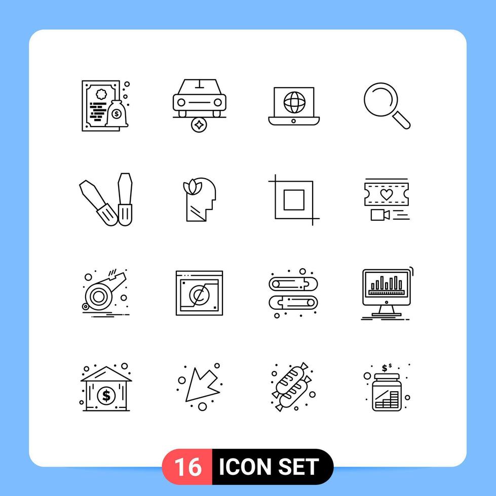 piktogram uppsättning av 16 enkel konturer av mental mekaniker bärbar dator se hitta redigerbar vektor design element