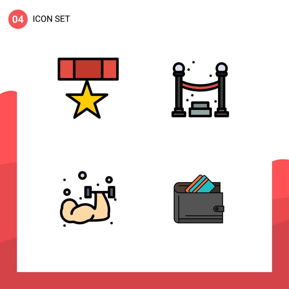 Gruppe von 4 gefüllten flachen Farbzeichen und Symbolen für Preisübungen militärisches Nachtgewichtheben editierbare Vektordesign-Elemente vektor
