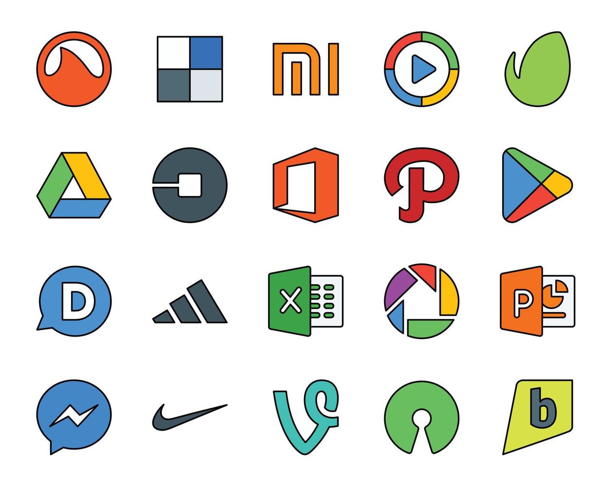 20 Social Media Icon Pack, einschließlich Picasa adidas Car Disqus Google Play vektor